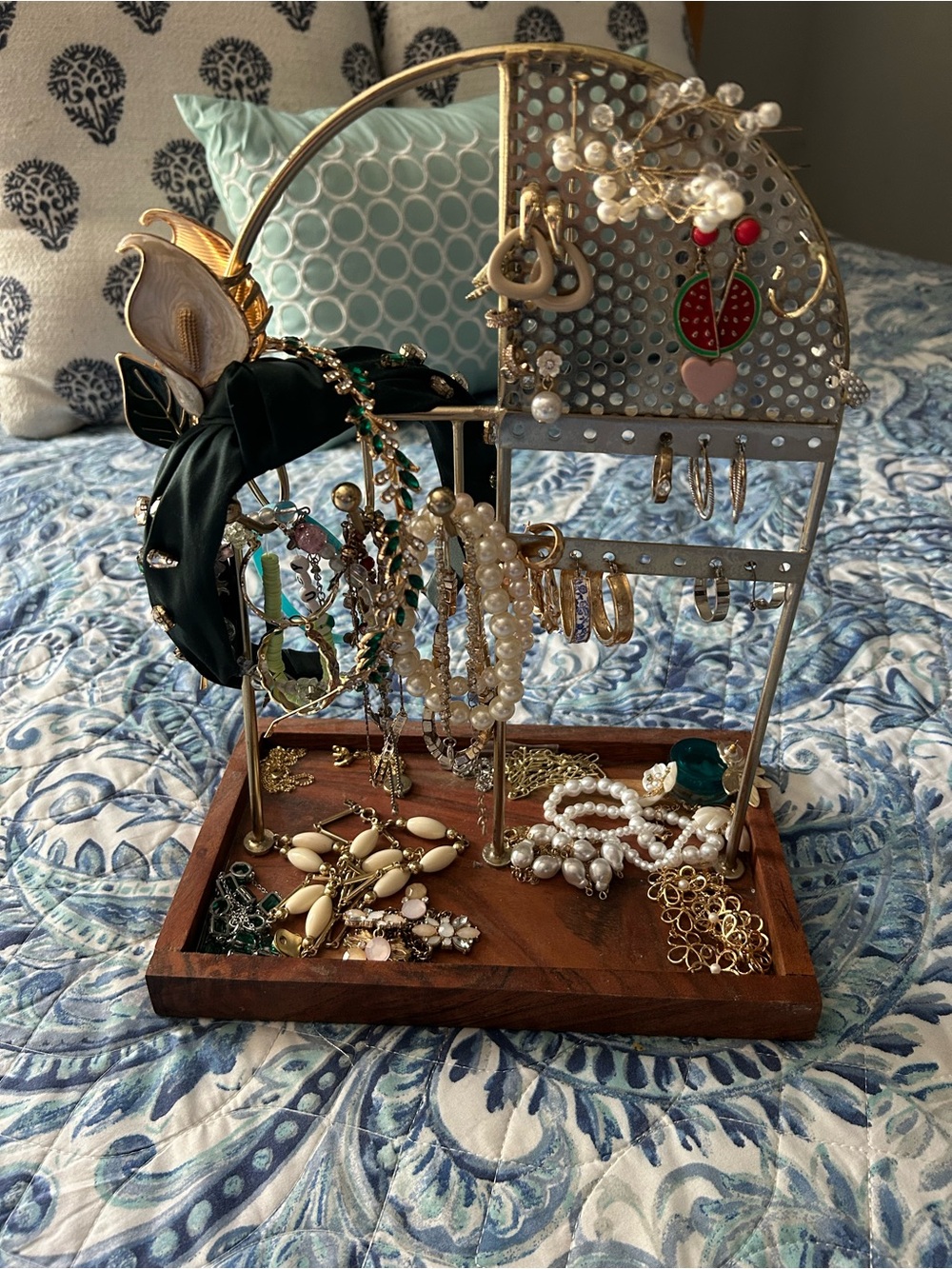 Elegant Gold and Wood Jewelry Organizer Stand - Home Accents